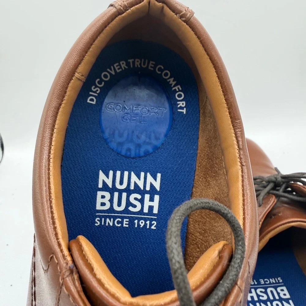 Nunn Bush Derby Shoes Mens 8 Cognac Leather Comfort Gel 84417-221 EUC